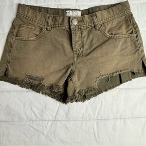 Free People Brown/ Olive Green Frayed Hem Women Shorts